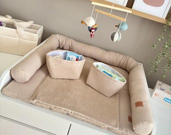 Set Baby changing mat with waterproof detachable cover with snaps I Light Beige terry fabric waffel