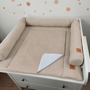 Set I Baby changing mat with waterproof detachable cover I Boho Light Beige terry fabric waffel zdjęcie 7