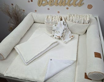 Set Baby changing mat with waterproof detachable cover with snaps I White cream terry fabric waffel