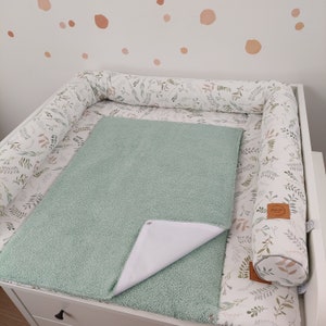 Ensemble I Matelas à langer Bébé avec housse amovible I fleurs sauge vert image 5