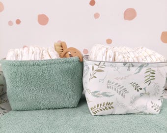 Organizer for diapers I terry fabric Sagegreen Mint flowers botanic