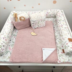 Fasciatoio con rivestimento impermeabile e sfoderabile con bottoni a pressione | Materassino fasciatoio | Spugna, fiori rosa cipria, naturale