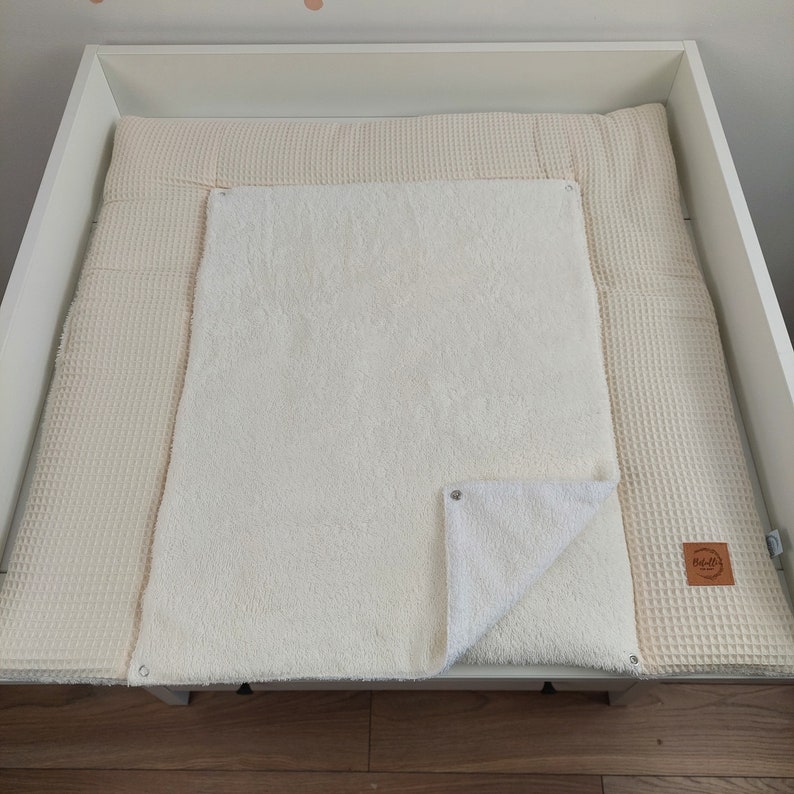 Set I Baby changing mat with detachable cover I white cream terry fabric waffel image 7
