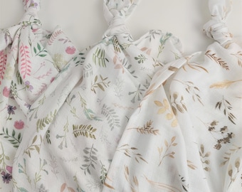 Bamboo muslin  Swaddle blanket - Natural swaddle - light baby blanket - Baby gift - Layette for Baby -  leaves flowers