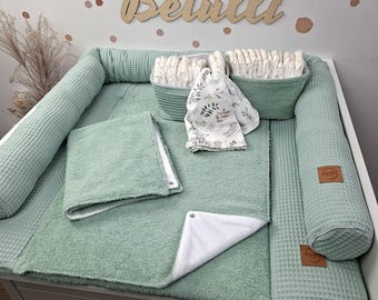 SET Baby changing mat with waterproof detachable cover with snaps I Sage Green terry fabric waffel I Gift for baby