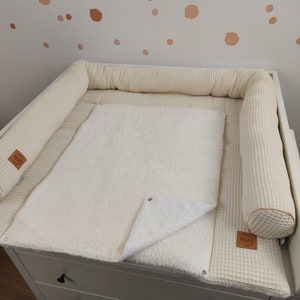 Set I Baby changing mat with detachable cover I white cream terry fabric waffel image 5