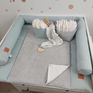 Set I Baby changing mat with detachable cover I Sagegreen Grey terry fabric waffel image 1