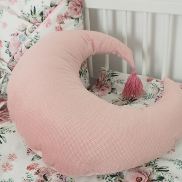 Cubierta de almohada de enfermería / almohada luna / cubierta con cremallera / rosa polvo / rosa de la madera / almohada de bebé / cojín de la luna / layette para un bebé / regalo del bebé