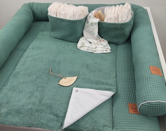 Baby changing mat with waterproof detachable cover with snaps I Old Green terry fabric waffel