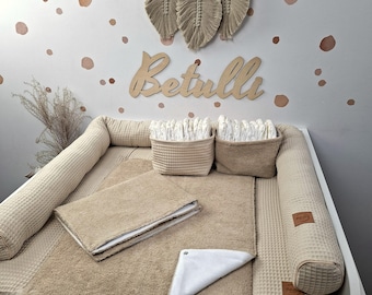 Set Baby changing mat with waterproof detachable cover with snaps I Light Beige terry fabric waffel