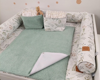 Set Baby changing mat with waterproof detachable cover with snaps I terry fabric Sagegreen Mint flowers botanic