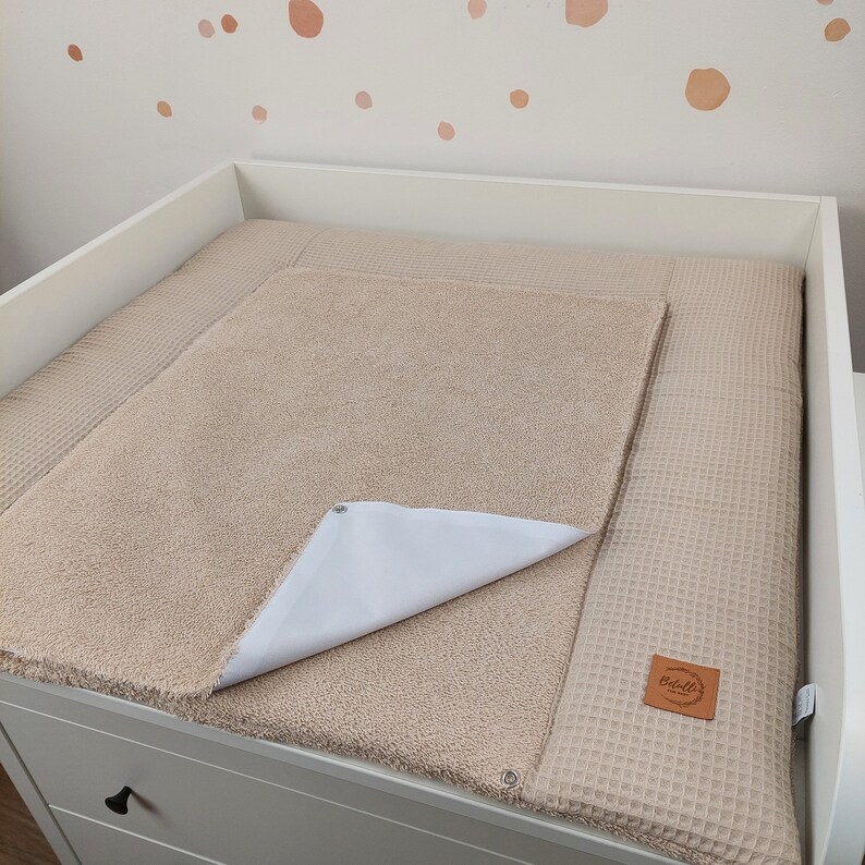 Set I Baby changing mat with waterproof detachable cover I Boho Light Beige terry fabric waffel zdjęcie 8