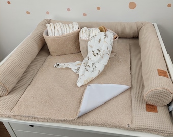 SET Fasciatoio con materassino impermeabile staccabile con bottoni automatici I Materassino fasciatoio I Spugna beige chiaro e nido d'ape
