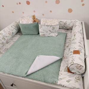 Set I Baby changing mat with detachable cover I terry fabric Sagegreen Mint flowers botanic