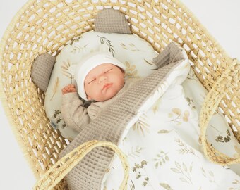 Boho Baby blanket + pillow / waffle dark beige blanket - baby swaddle - baby blanket - newborn gift - Layette for a baby - baby shower