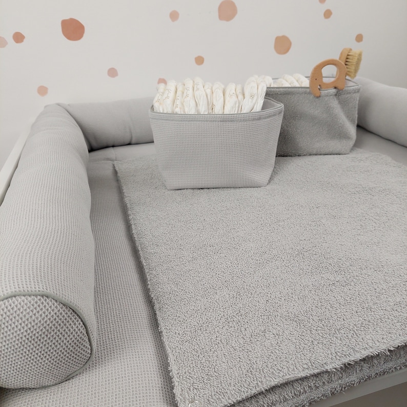 Set I Baby changing mat with detachable cover I Light Grey terry fabric waffel image 5