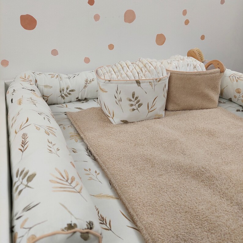 Ensemble I Matelas à langer Bébé avec housse amovible I Herbe bohème Naturel Beige clair image 3