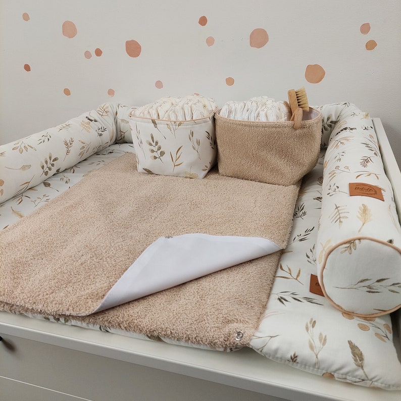 Set I Baby changing mat with detachable cover I Boho grass Natural Light Beige terry fabric image 2