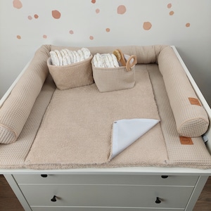 Set I Baby changing mat with waterproof detachable cover I Boho Light Beige terry fabric waffel