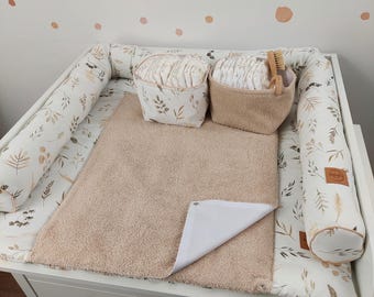 Baby changing mat with waterproof detachable cover with snaps I Boho grass Natural Light Beige terry fabric