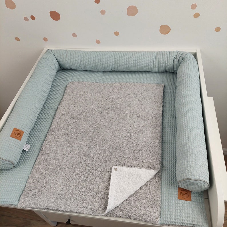 Set I Baby changing mat with detachable cover I Sagegreen Grey terry fabric waffel image 5