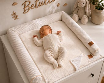 Baby changing mat with waterproof detachable cover with snaps I white cream terry fabric waffel