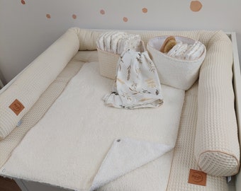 Set I Baby changing mat with detachable cover I white cream terry fabric waffel