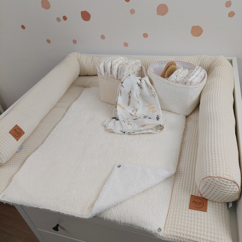 Set I Baby changing mat with detachable cover I white cream terry fabric waffel image 1