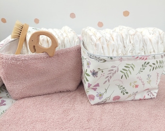Organizer for diapers I terry fabric Powder pink Flowers