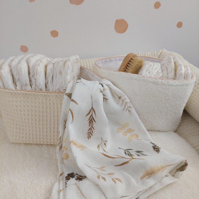 Set I Baby changing mat with detachable cover I white cream terry fabric waffel image 3