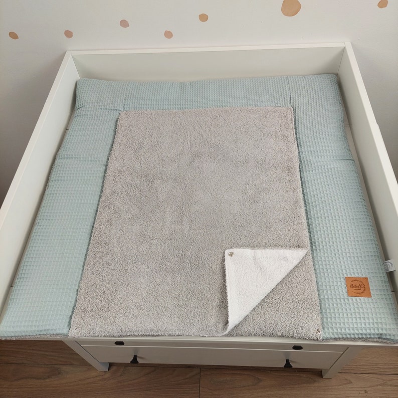 Set I Baby changing mat with detachable cover I Sagegreen Grey terry fabric waffel image 6