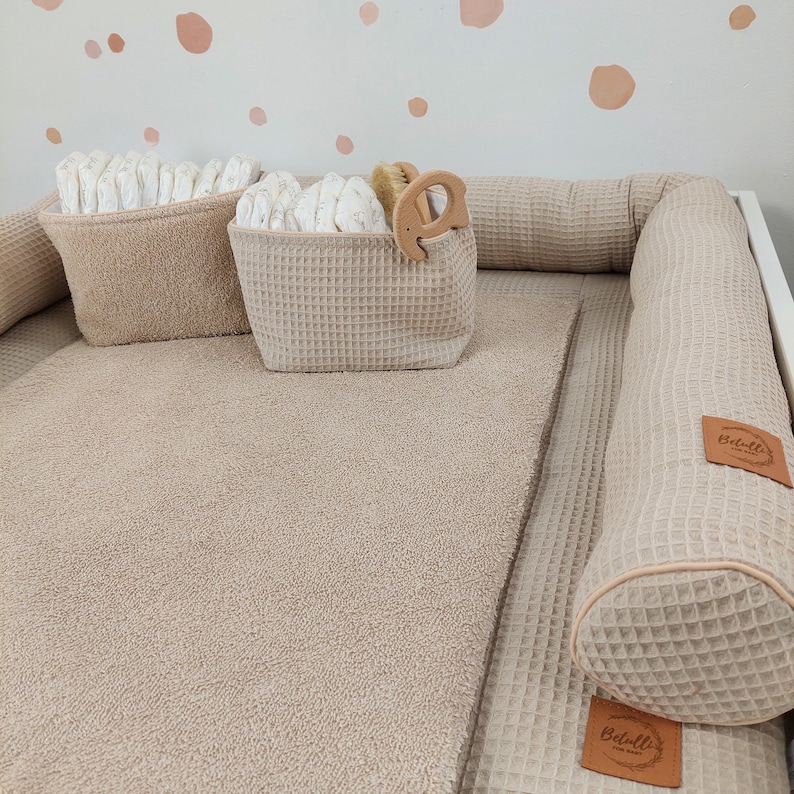 Set I Baby changing mat with waterproof detachable cover I Boho Light Beige terry fabric waffel zdjęcie 2