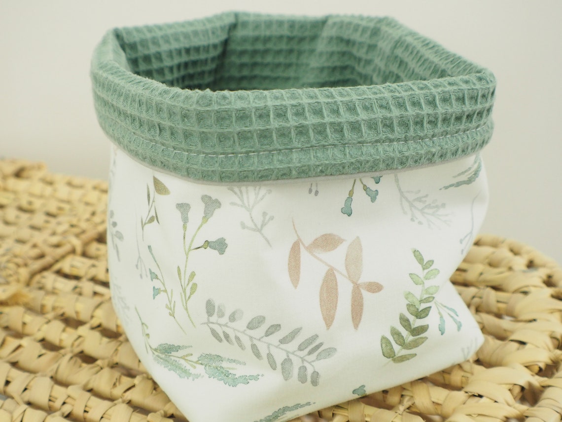 Utensilo Korb Waffelpique altes Grün Boho Blumen | Etsy