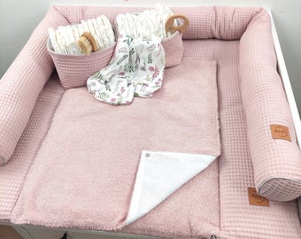 SET Baby changing mat with waterproof detachable cover with snaps I powder pink terry fabric waffel I Gift for baby