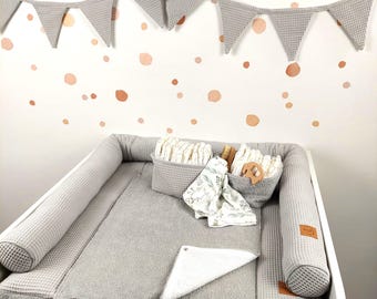 Set Baby changing mat with waterproof detachable cover with snaps I Light Grey terry fabric waffel