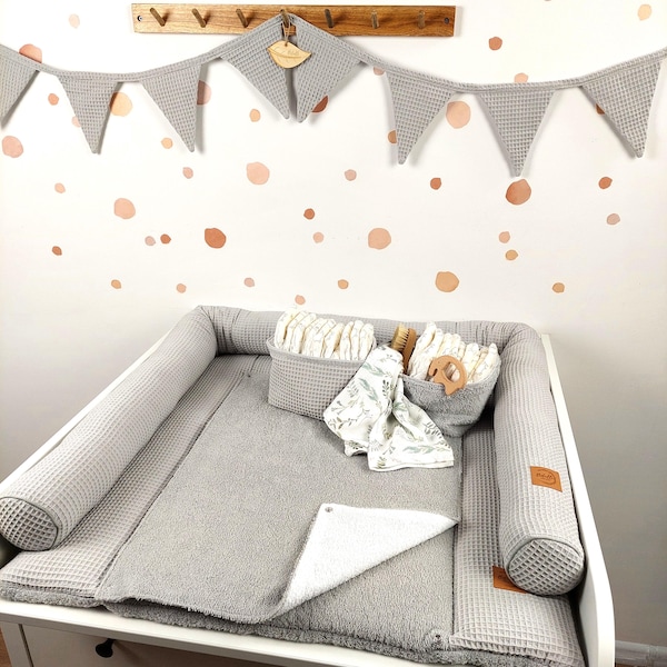 Set Baby changing mat with waterproof detachable cover with snaps I Light Grey terry fabric waffel