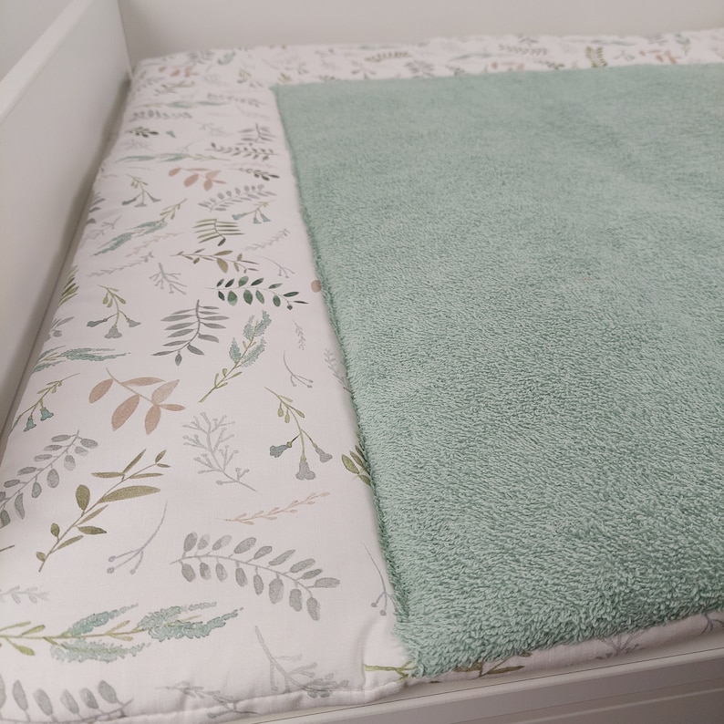 Ensemble I Matelas à langer Bébé avec housse amovible I fleurs sauge vert image 9