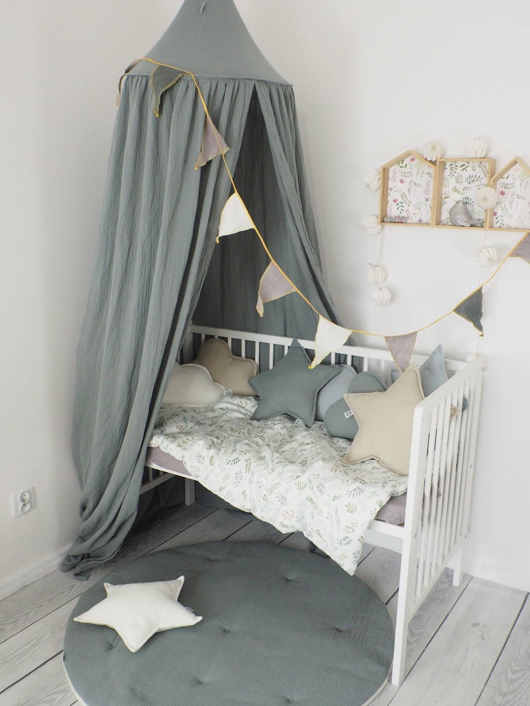 Muslin Canopy Grey- Sagegreen Bed Canopy Kids Baby Canopy Crib Canopy  Play Canopy Hanging Canopy Layette Fun