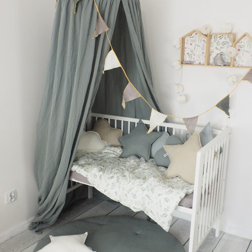 Muslin Canopy Grey Sagegreen / Bed Canopy / Kids Baby Canopy Etsy