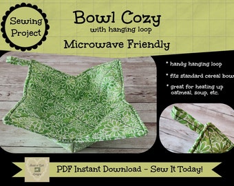Sewing Instructions Download:  Microwave Bowl Cozy with Hanging Loop | Soup | Oatmeal |