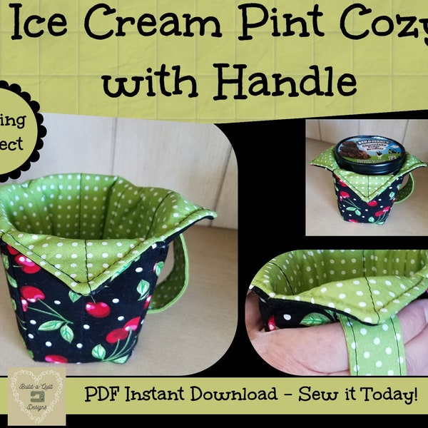 Sewing Instructions Download:  Ice Cream Pint Size Cozy Holder with Handle ~ Insulated