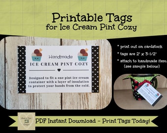 Printable Tag/Card for Ice Cream Pint Cozy | Instant Download | Print, Cut & Attach to Handmade Products