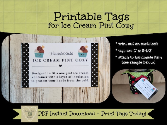 Printable Tag/Card for Ice Cream Pint Cozy | Instant Download | Print, Cut & Attach to Handmade Products