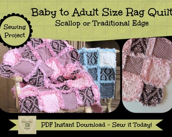 Sewing Instructions Download:  Scallop or Traditional Edge Rag Quilt ~ Baby Size to Adult Size