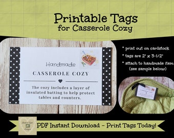 Printable Tag/Card for Casserole Cozy | Instant Download | Print, Cut & Attach to Handmade Products