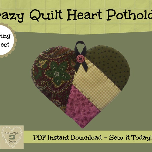 Sewing Instructions Download:  Crazy Quilt Valentine Heart Potholder
