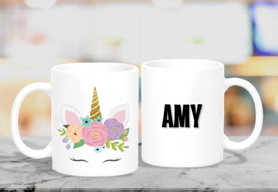 14oz Personalised Cute Floral Unicorn Novelty Stainless Steel Travel Mug