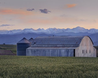 Colorado Farm and Rocky Mountains Photo, "High Plains to High Peaks", Canvas Wall Art