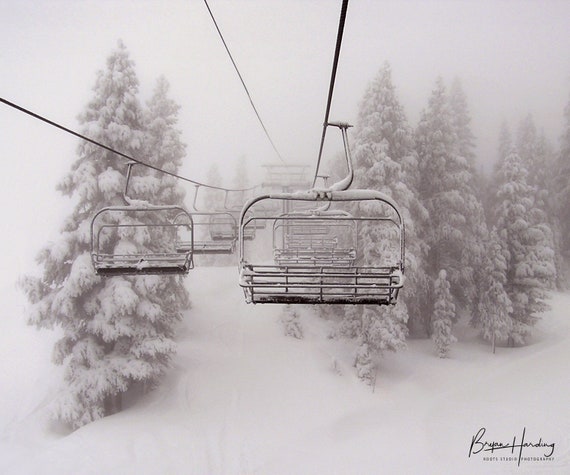 Lake Tahoe Ski Lift Photo, Powder Day Wall Art