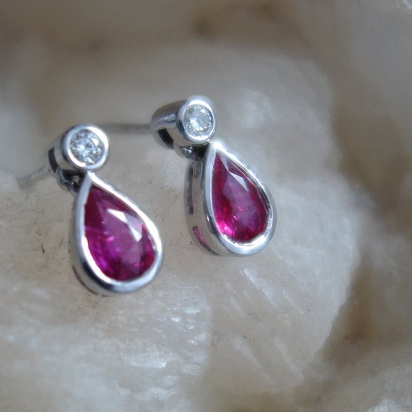 Ruby earrings diamond earrings Genuine Ruby Earrings Post Earrings Ruby Jewelry Diamond Jewelry Dainty Jewelry Gold Earrings 14K Gold